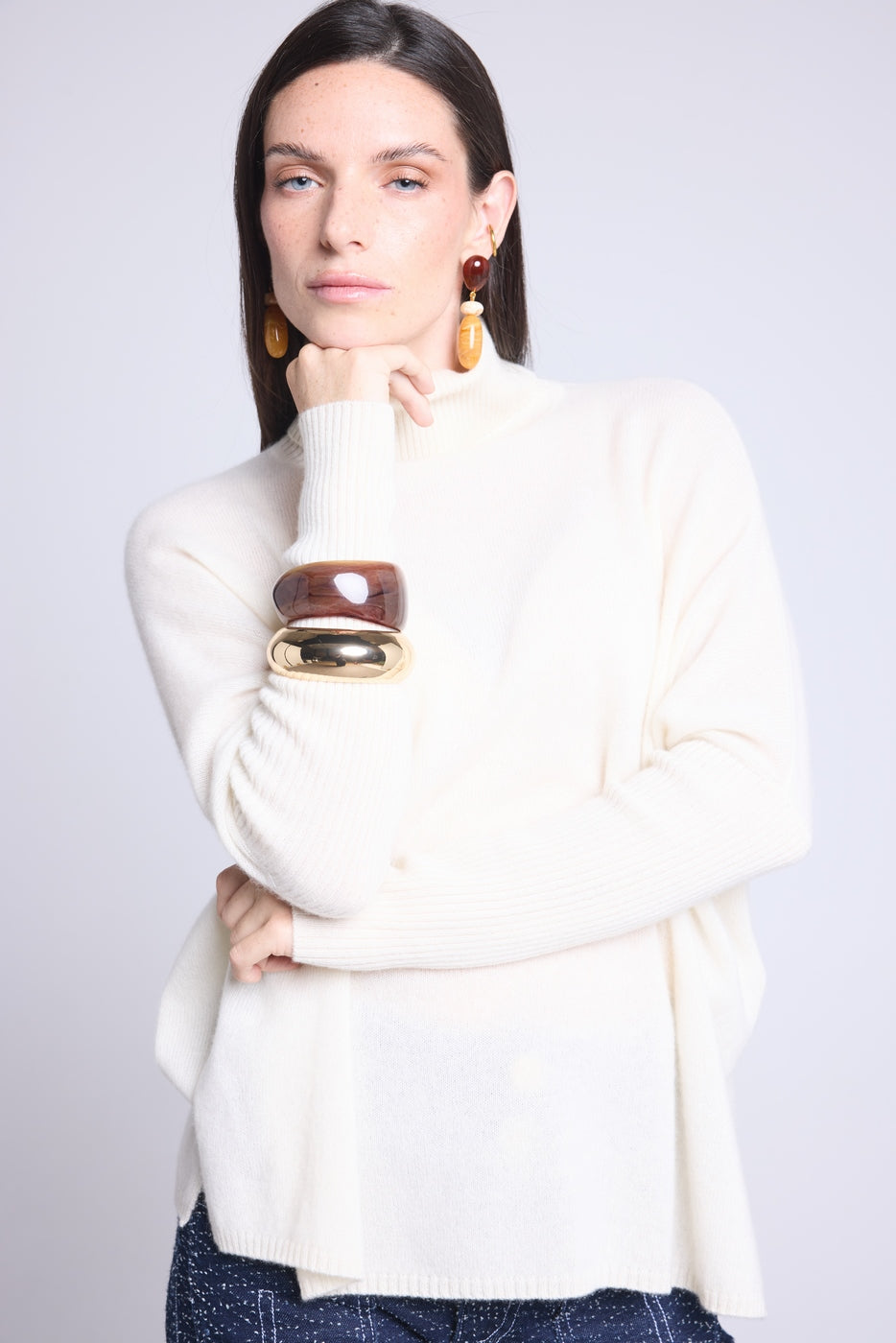 Jersey Cuello Vuelto Poncho Naya - Blanco - Mujer