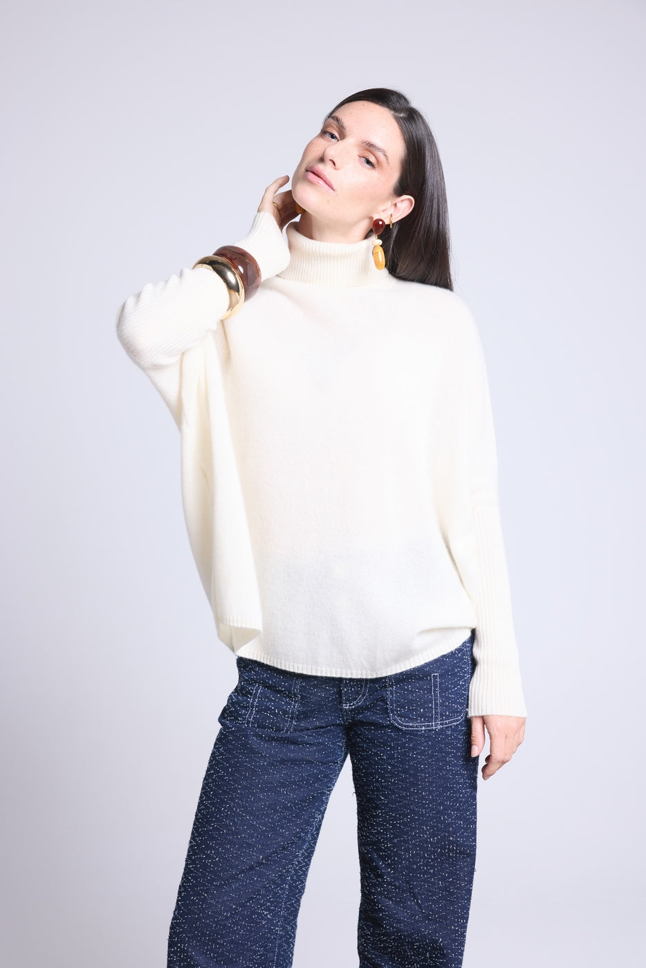 Jersey Cuello Vuelto Poncho Naya - Blanco - Mujer
