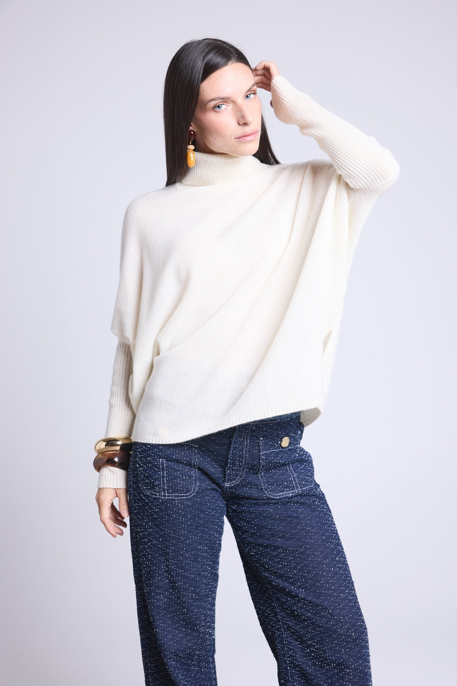 Jersey Cuello Vuelto Poncho Naya - Blanco - Mujer