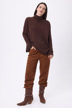 Jersey poncho de cuello alto Naya - Marrón chocolate - Mujer