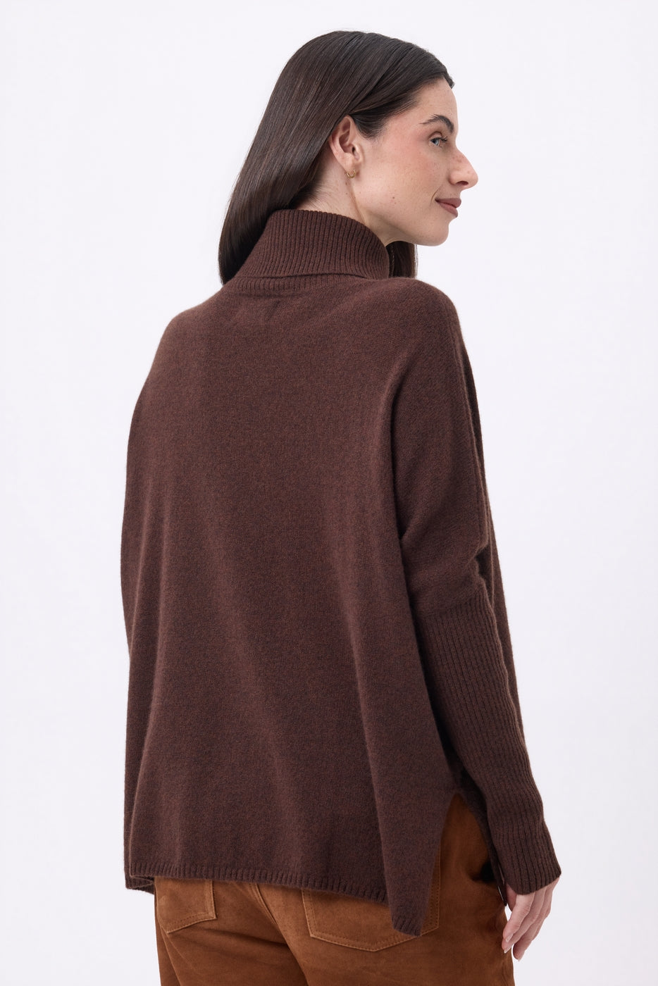 Jersey poncho de cuello alto Naya - Marrón chocolate - Mujer