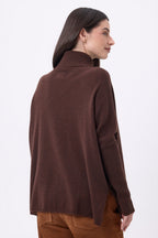 Jersey poncho de cuello alto Naya - Marrón chocolate - Mujer