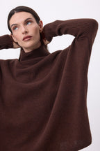 Jersey poncho de cuello alto Naya - Marrón chocolate - Mujer