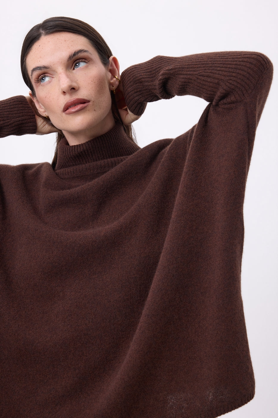 Jersey poncho de cuello alto Naya - Marrón chocolate - Mujer