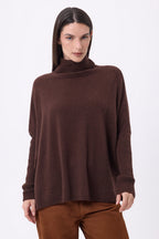 Jersey poncho de cuello alto Naya - Marrón chocolate - Mujer