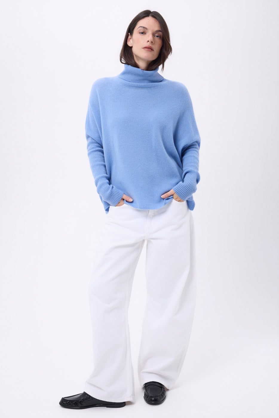 Pull Col Roule Poncho Naya - Bleu Ciel - Femme