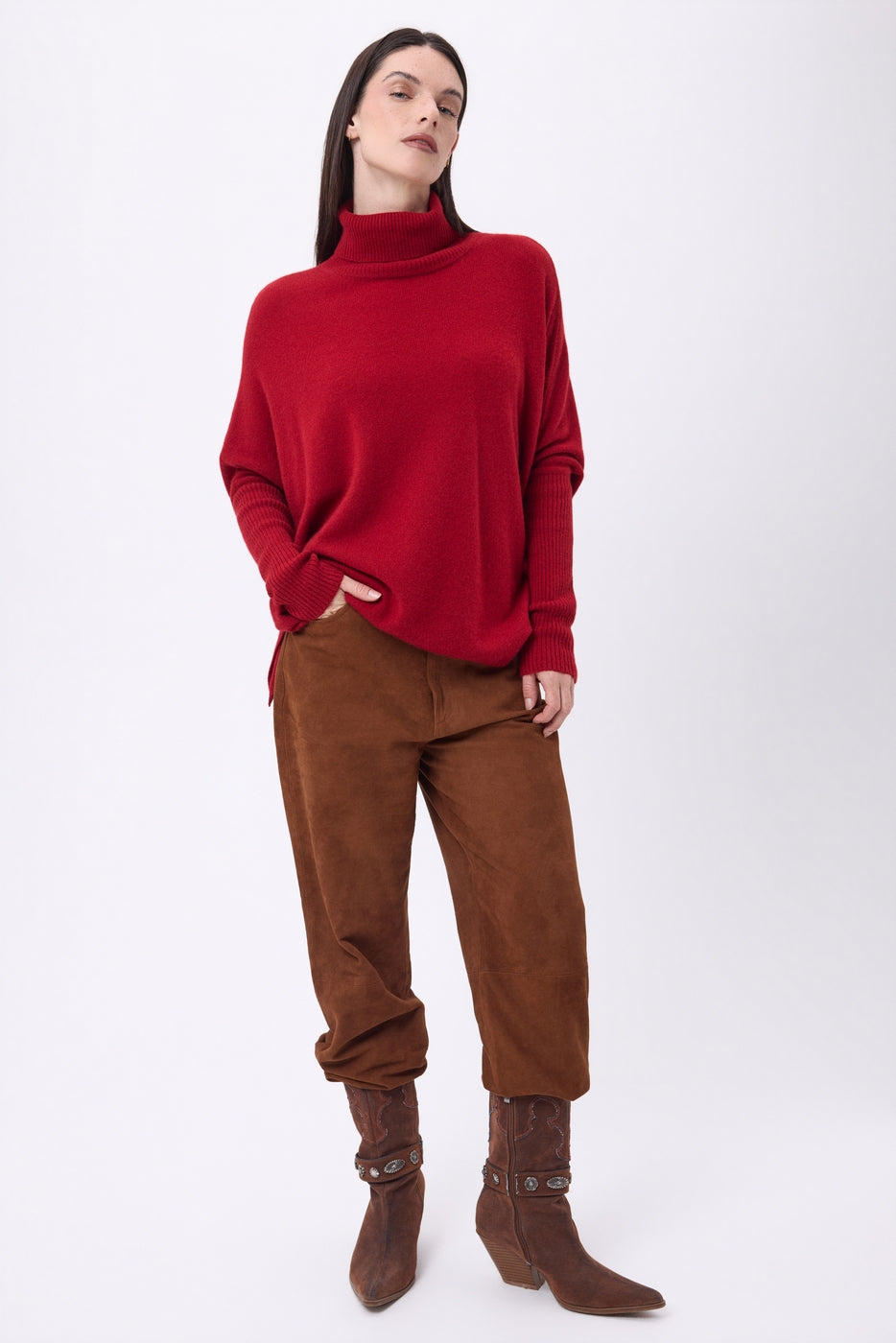 Pull Col Roule Poncho Naya - Coulis - Femme