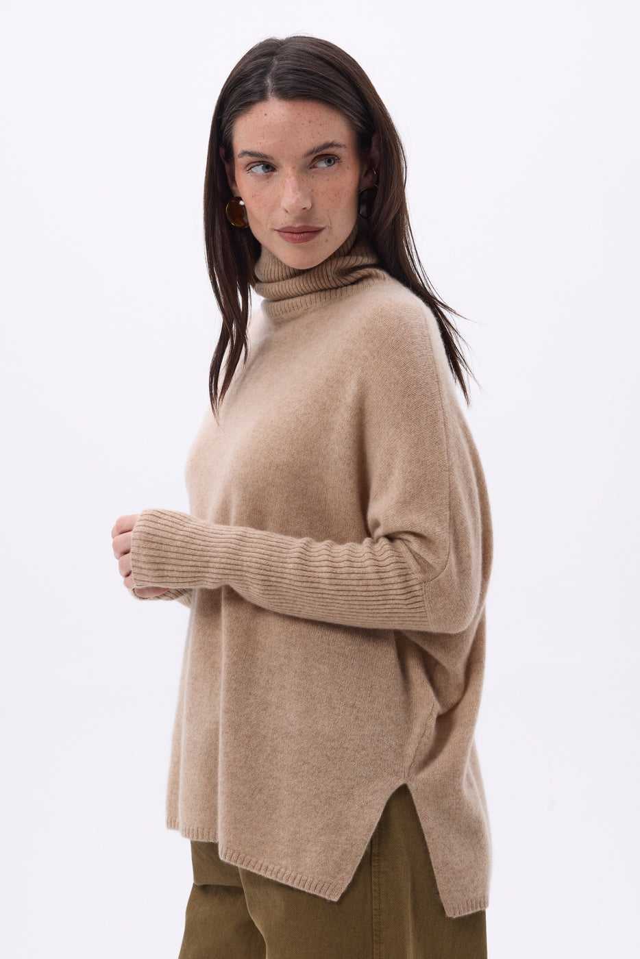 Jersey poncho de cuello alto Naya - Beige crema - Mujer