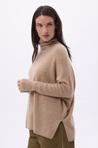 Jersey poncho de cuello alto Naya - Beige crema - Mujer