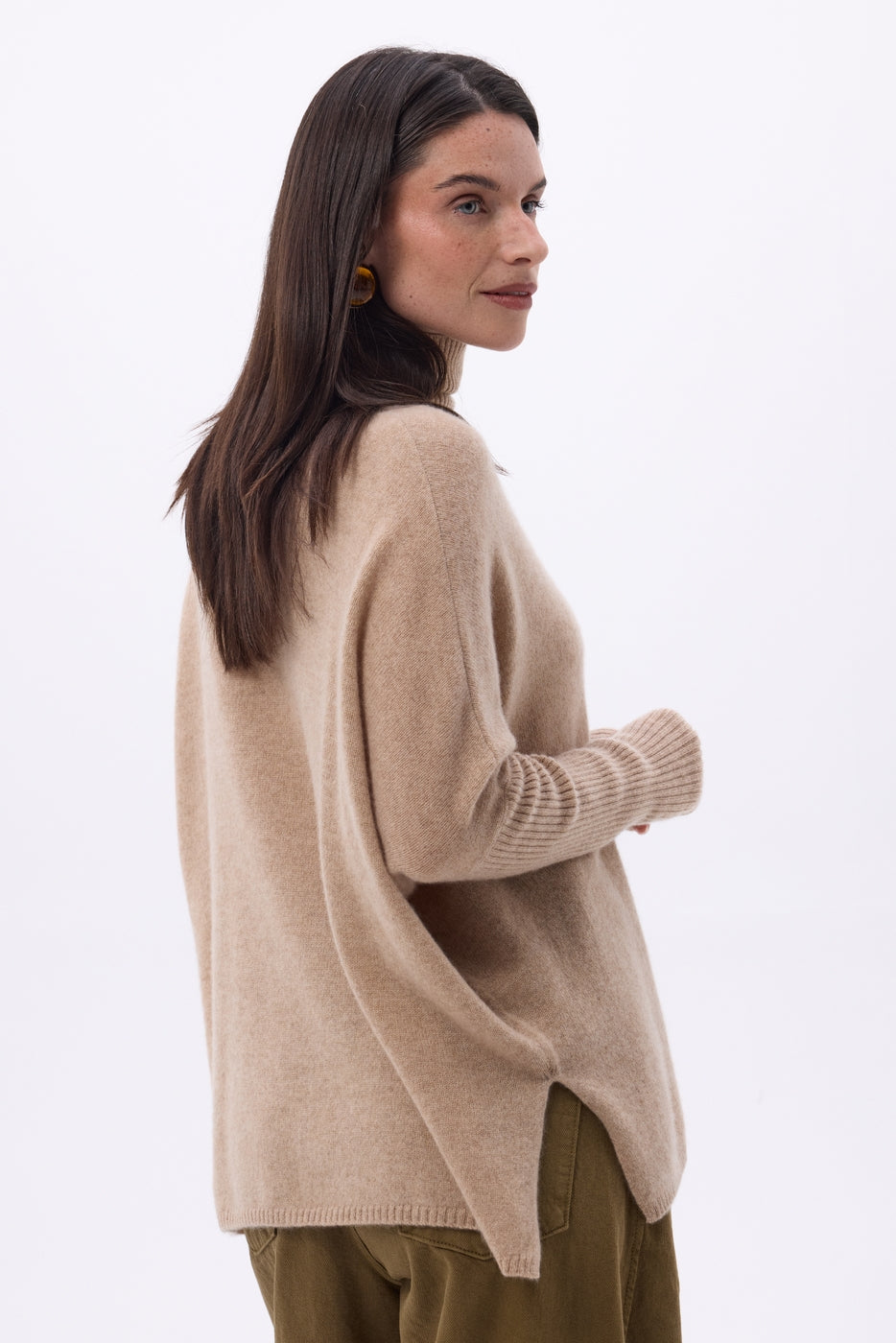 Jersey poncho de cuello alto Naya - Beige crema - Mujer
