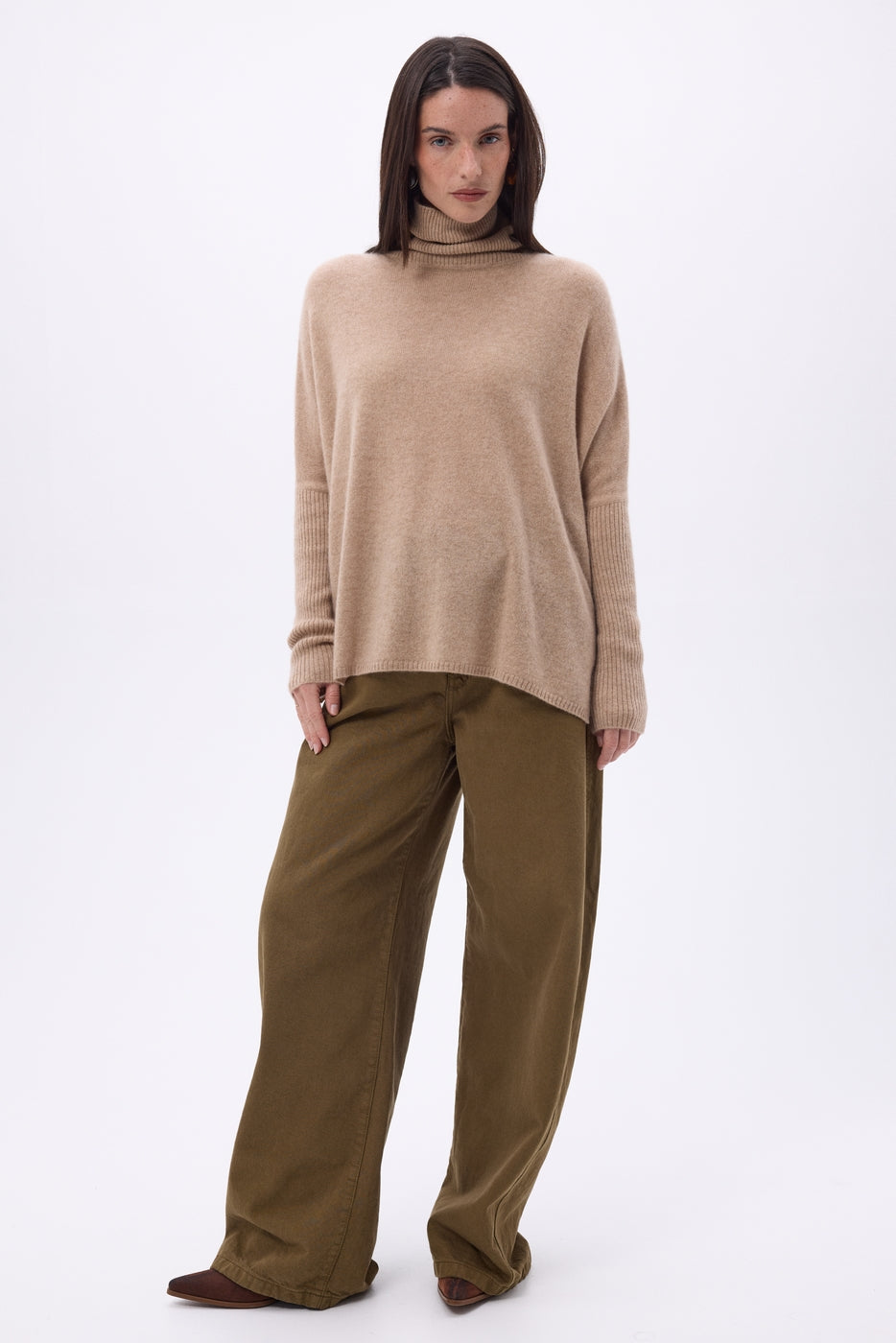 Jersey poncho de cuello alto Naya - Beige crema - Mujer