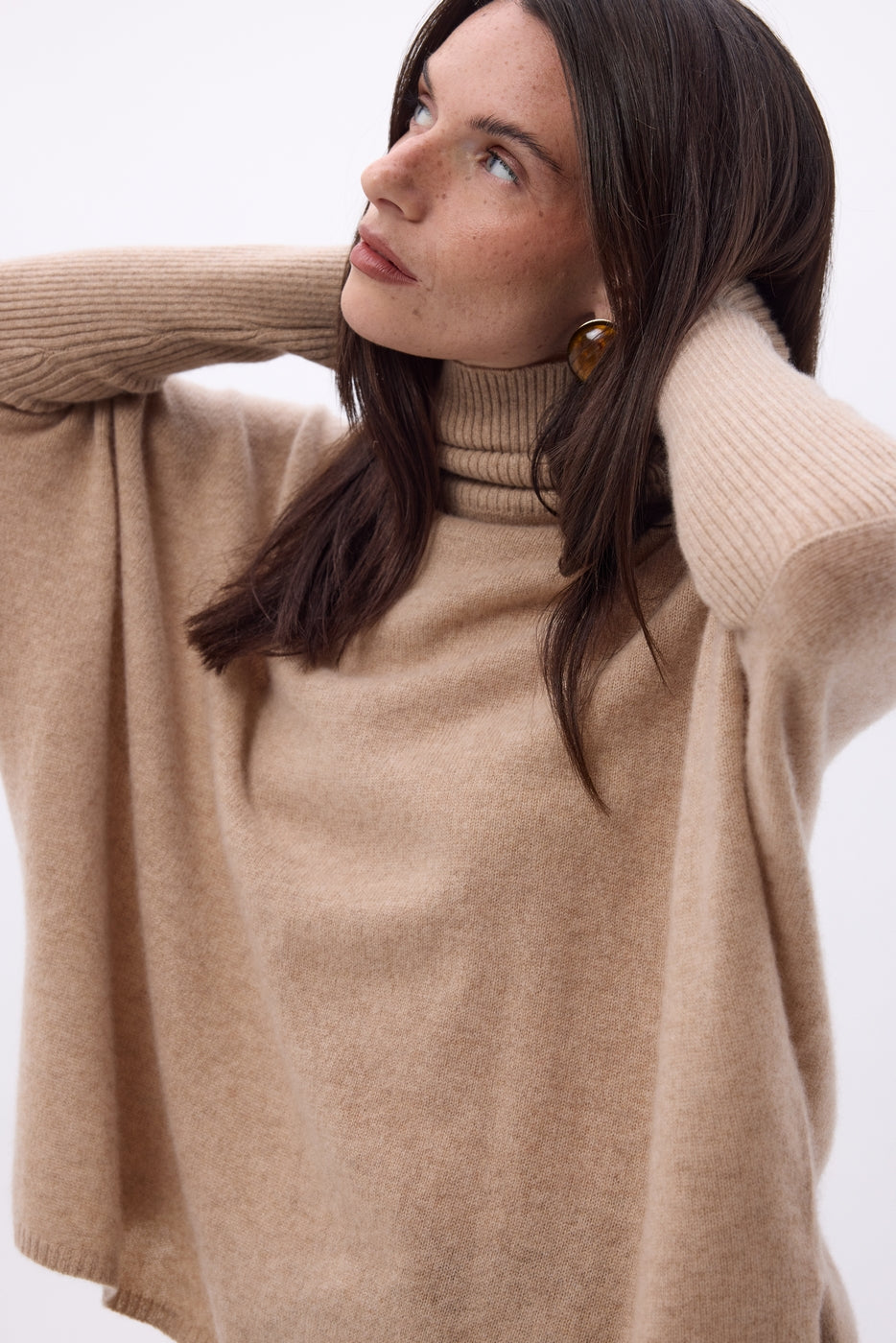 Jersey poncho de cuello alto Naya - Beige crema - Mujer