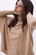 Jersey poncho de cuello alto Naya - Beige crema - Mujer