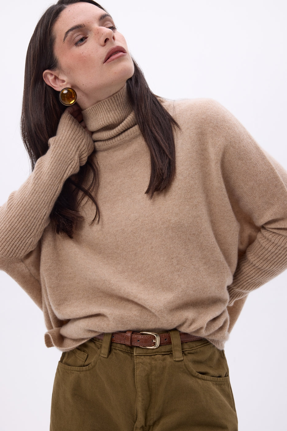 Jersey poncho de cuello alto Naya - Beige crema - Mujer