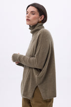 Pull Col Roule Poncho Naya - Khaki Chine - Femme