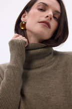 Pull Col Roule Poncho Naya - Khaki Chine - Femme