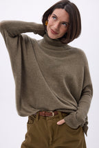 Pull Col Roule Poncho Naya - Khaki Chine - Femme