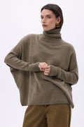 Pull Col Roule Poncho Naya - Khaki Chine - Femme