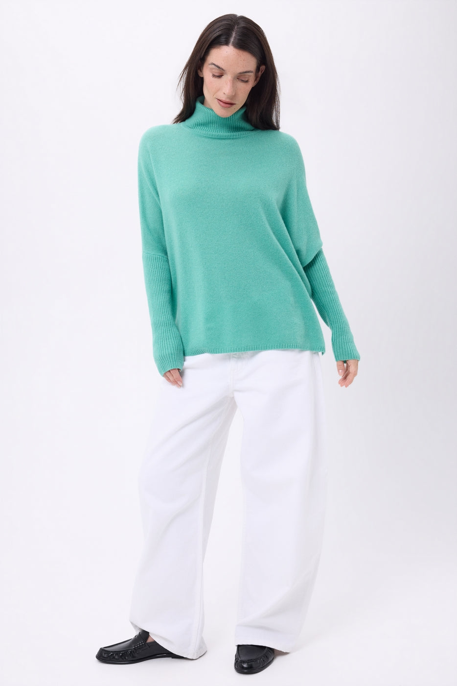 Jersey poncho de cuello alto Naya - Verde pastel - Mujer
