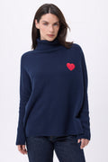 Pull Col Roule Poncho Avec Cœur Poitrine Naya - Bleu Marine Rouge - Femme