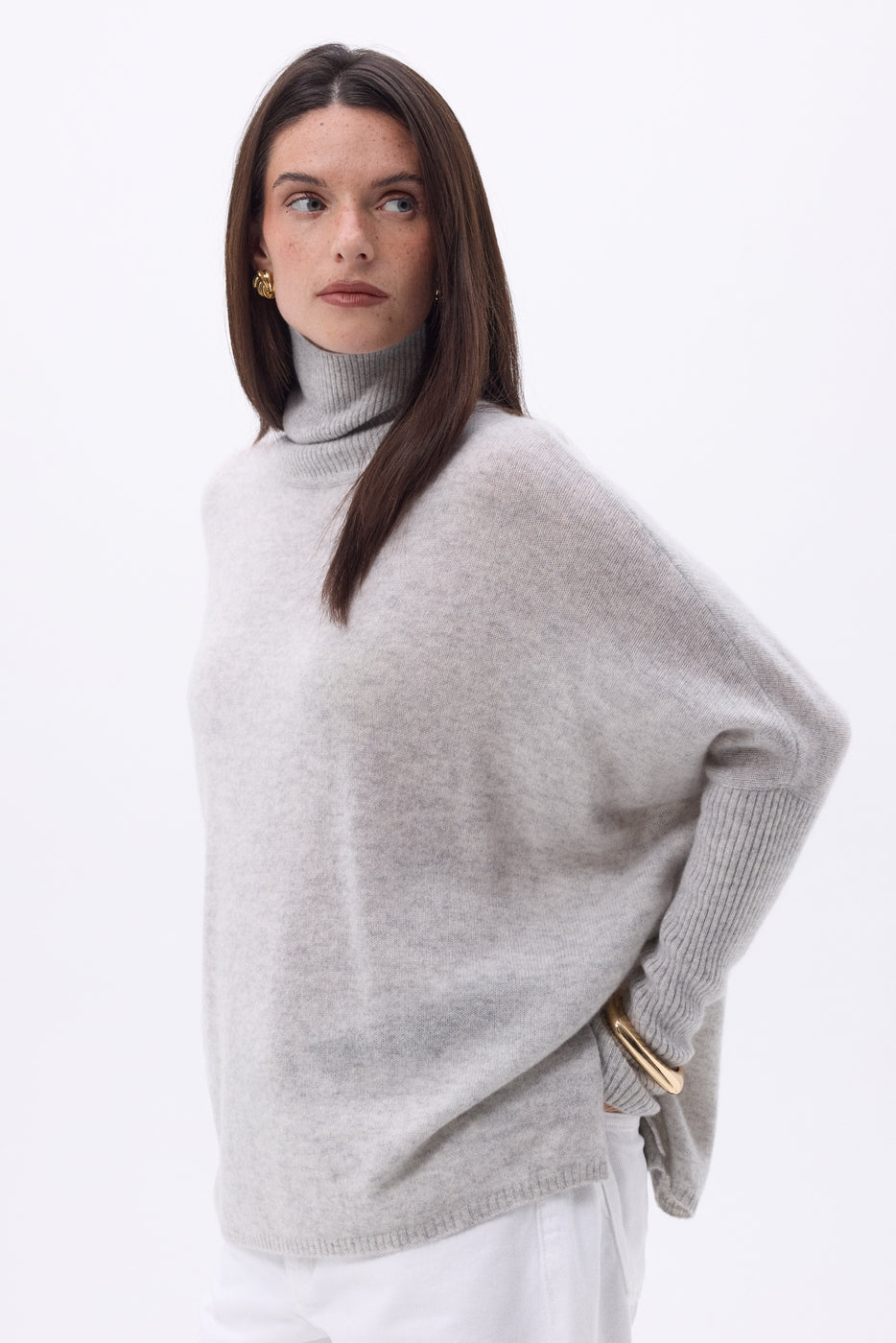 Jersey poncho de cuello alto Naya - Gris claro - Mujer