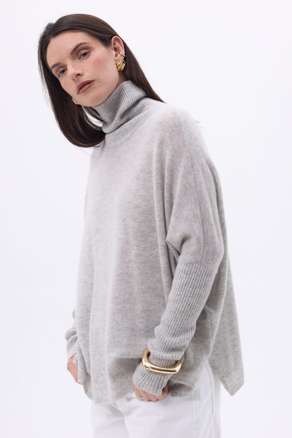 Jersey poncho de cuello alto Naya - Gris claro - Mujer