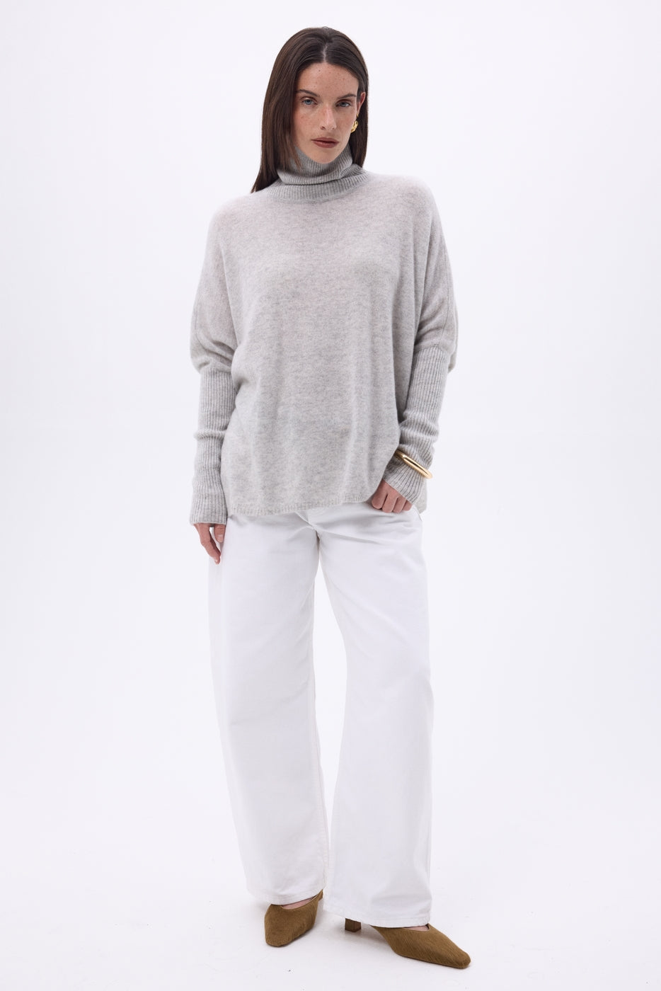 Jersey poncho de cuello alto Naya - Gris claro - Mujer