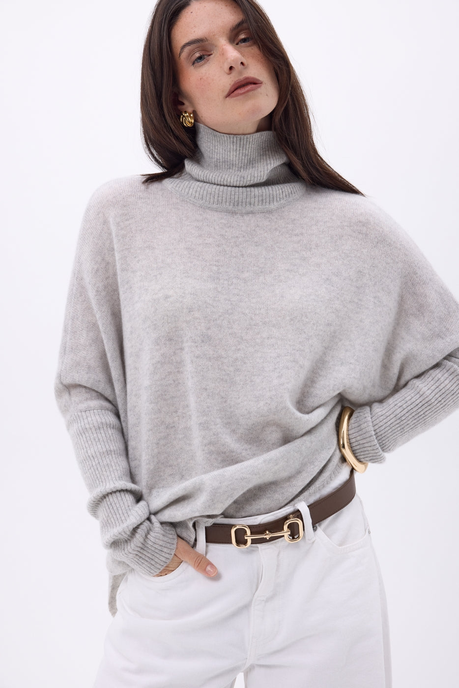 Jersey poncho de cuello alto Naya - Gris claro - Mujer