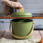 Cubo de abono de acero para interiores con filtro de carbón a prueba de olores - 3,5 L - Oliva