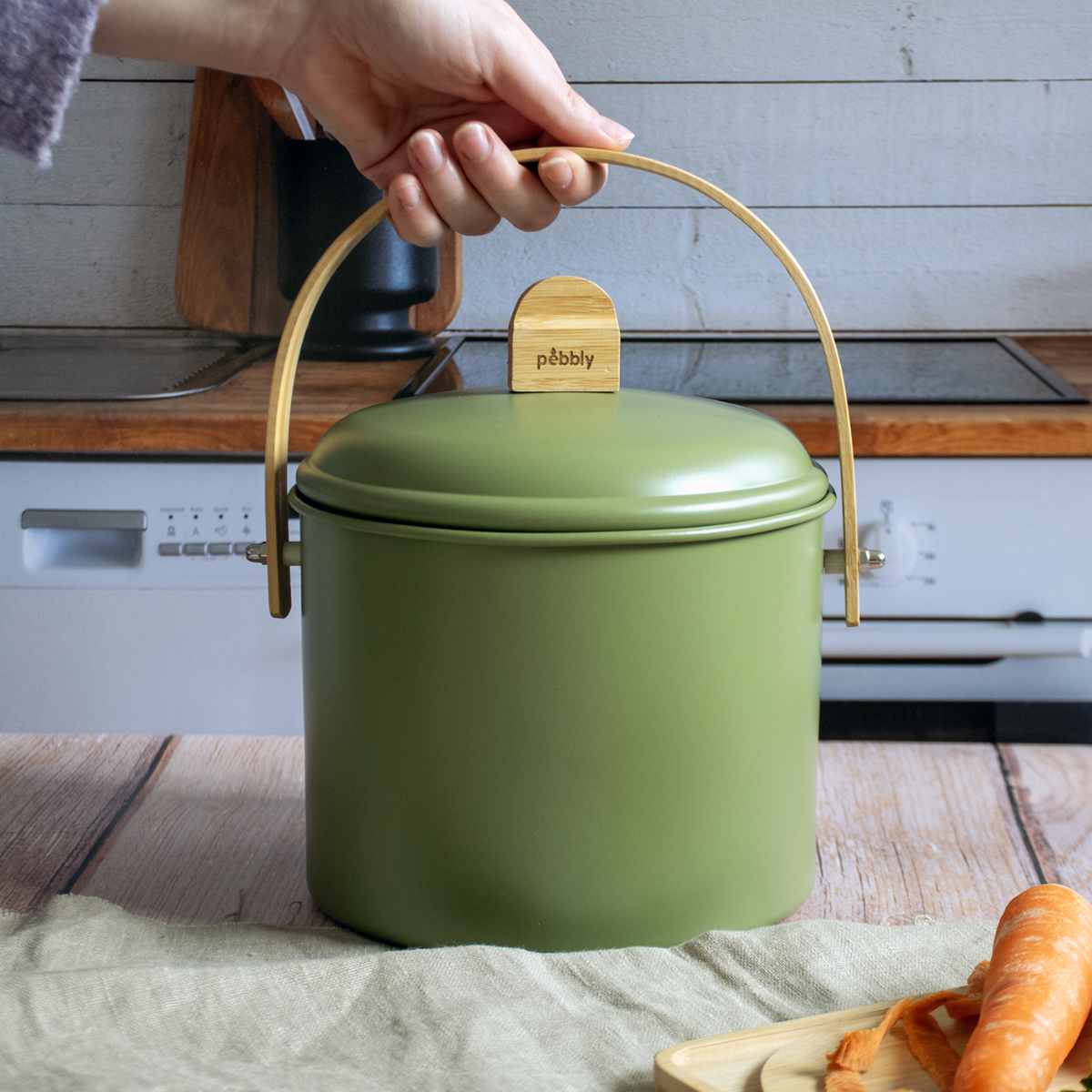 Seau À Compost En Acier Avec Filtre À Charbon - 3,5 L - Olive