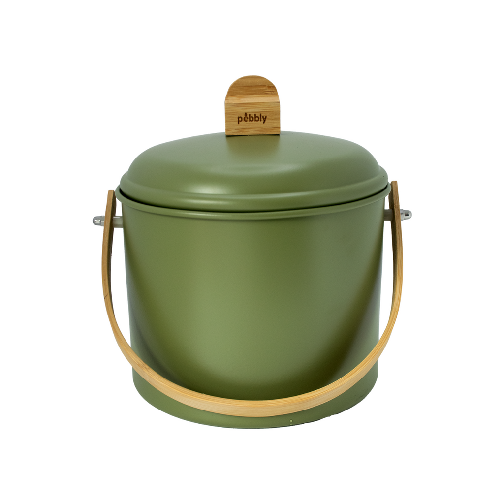Cubo de abono de acero para interiores con filtro de carbón a prueba de olores - 3,5 L - Oliva
