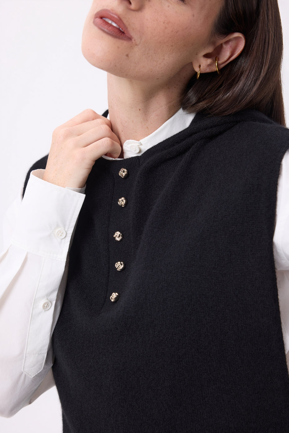 Cagoule Plastron Boutons Dorés Neo - Noir - Femme