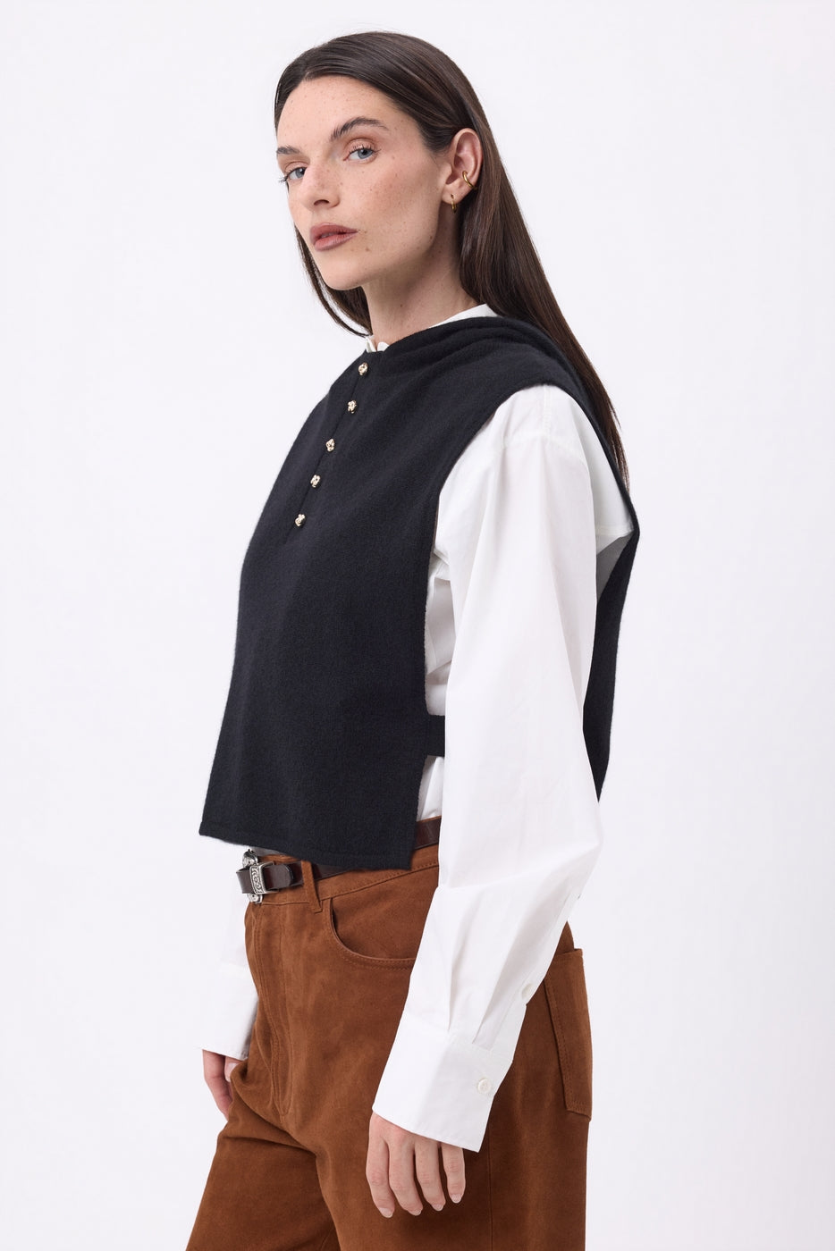 Cagoule Plastron Boutons Dorés Neo - Noir - Femme