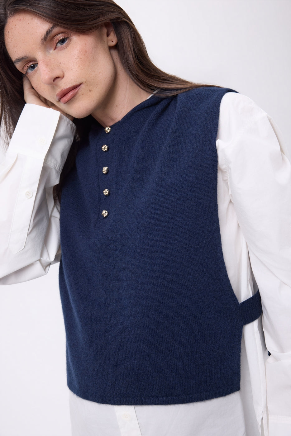 Pasamontañas plastrón botones dorados Neo - Azul marino - Mujer
