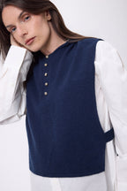 Pasamontañas plastrón botones dorados Neo - Azul marino - Mujer