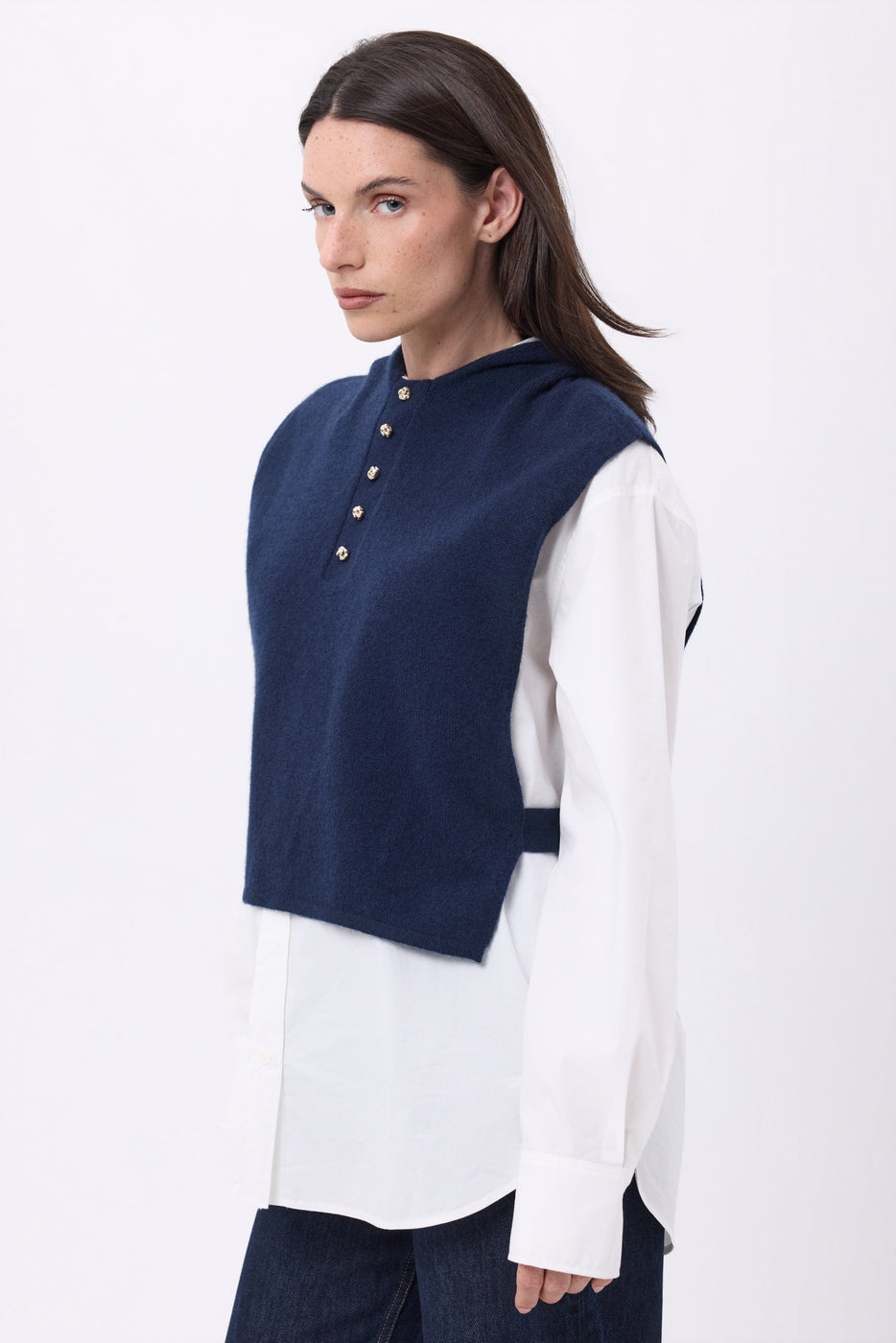 Pasamontañas plastrón botones dorados Neo - Azul marino - Mujer