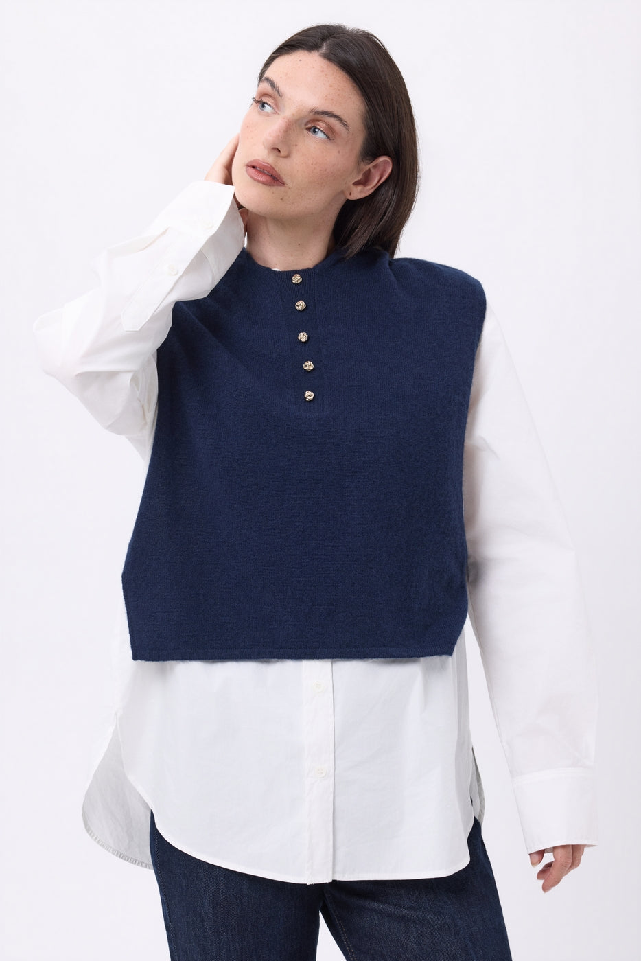 Pasamontañas plastrón botones dorados Neo - Azul marino - Mujer