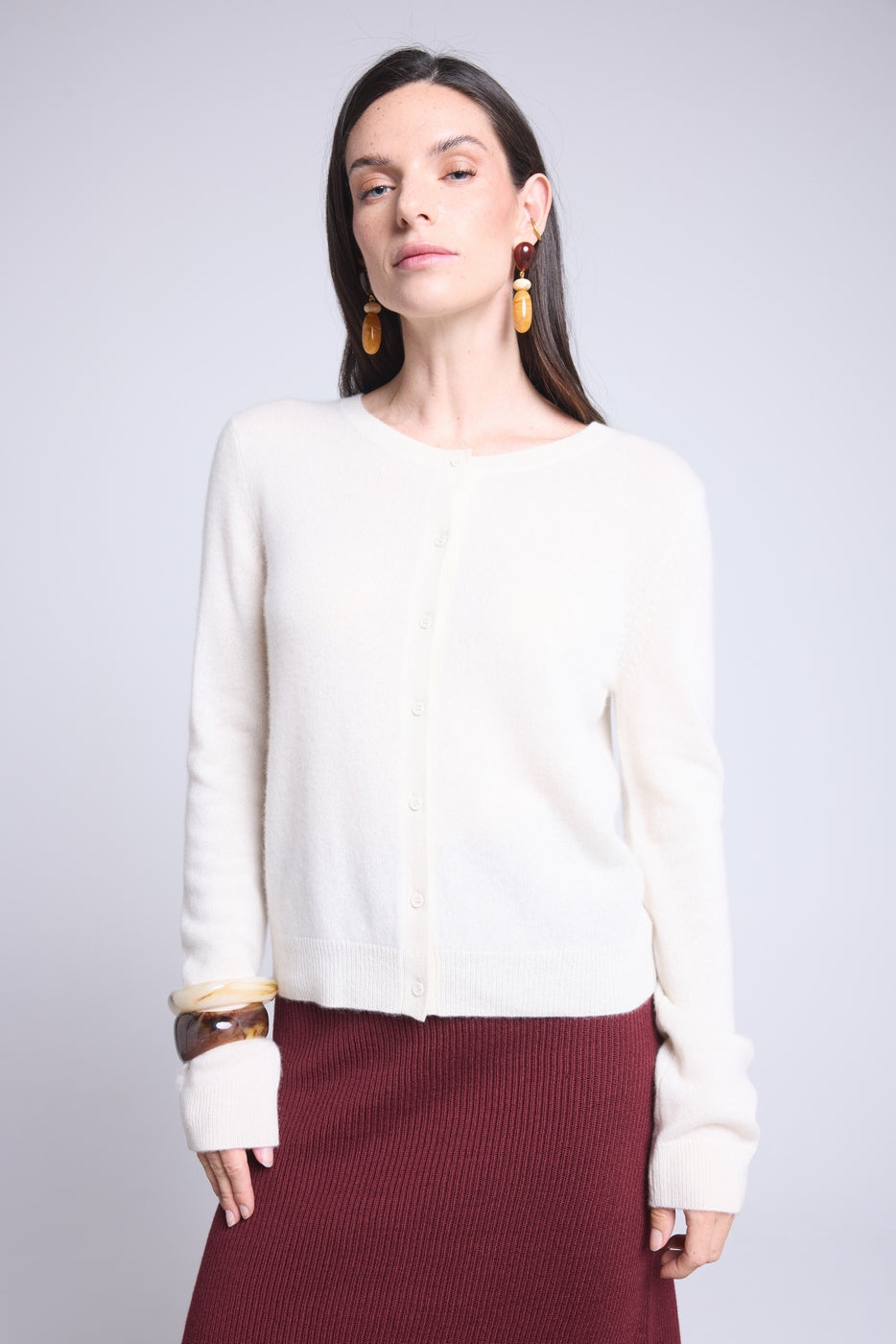 Cárdigan de cuello redondo Neva - Blanco - Mujer