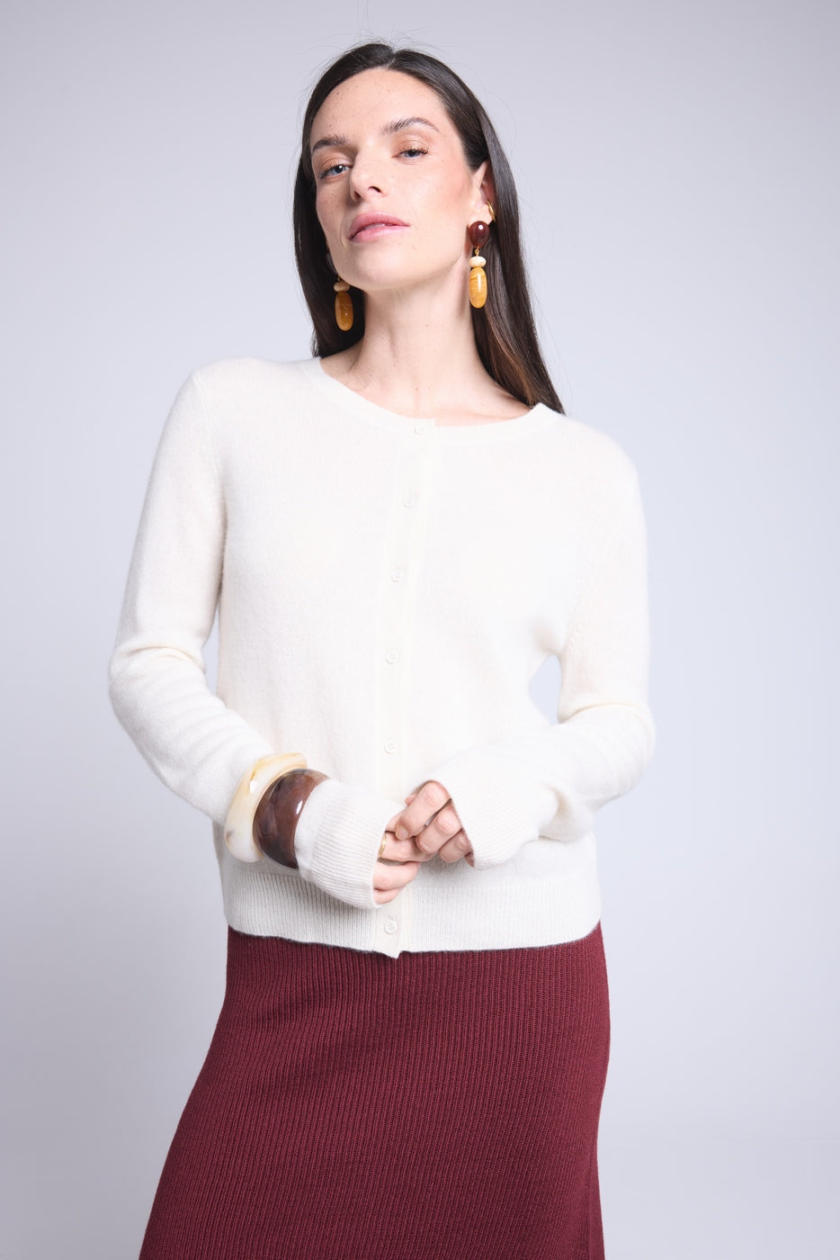 Cárdigan de cuello redondo Neva - Blanco - Mujer