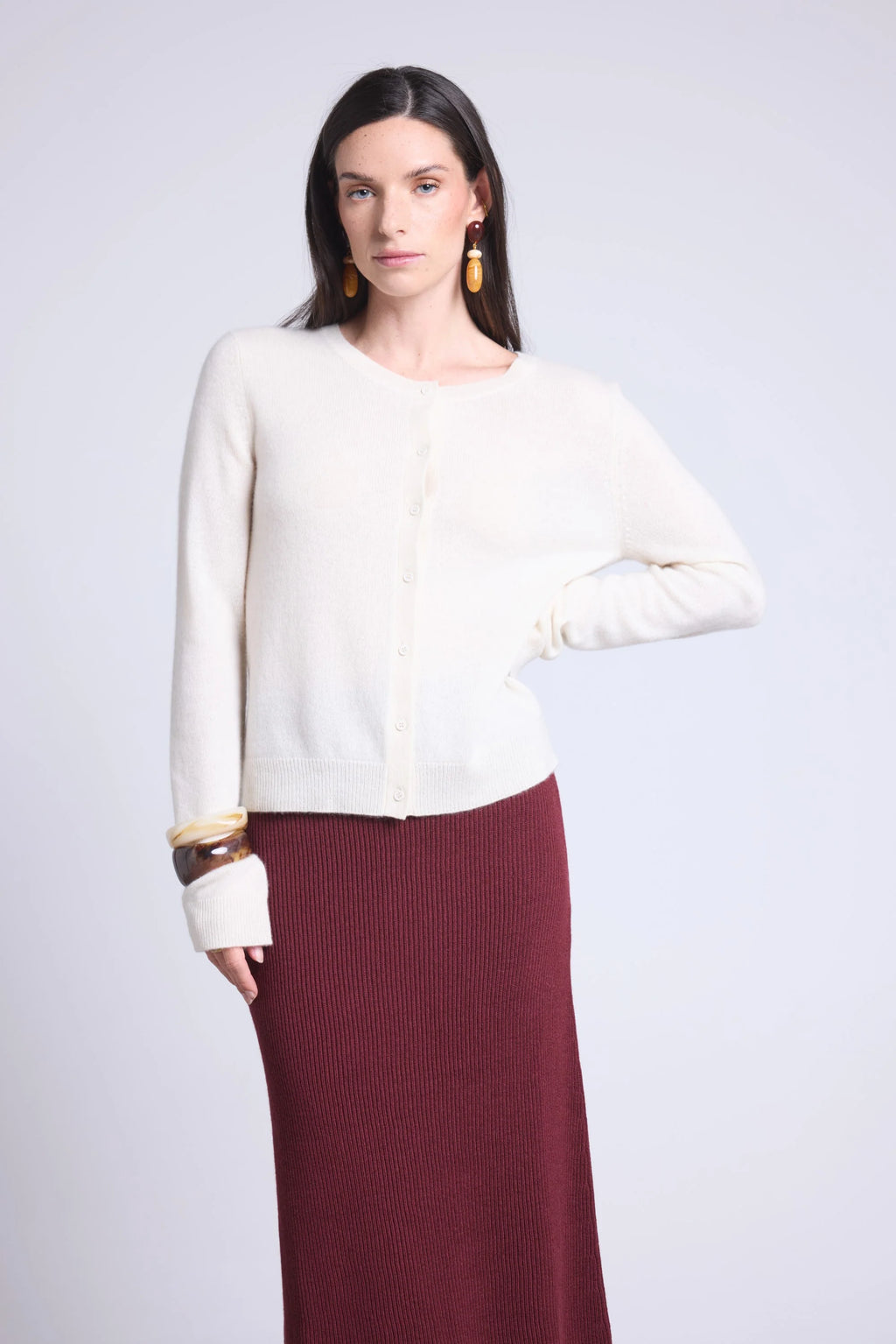 Cárdigan de cuello redondo Neva - Blanco - Mujer