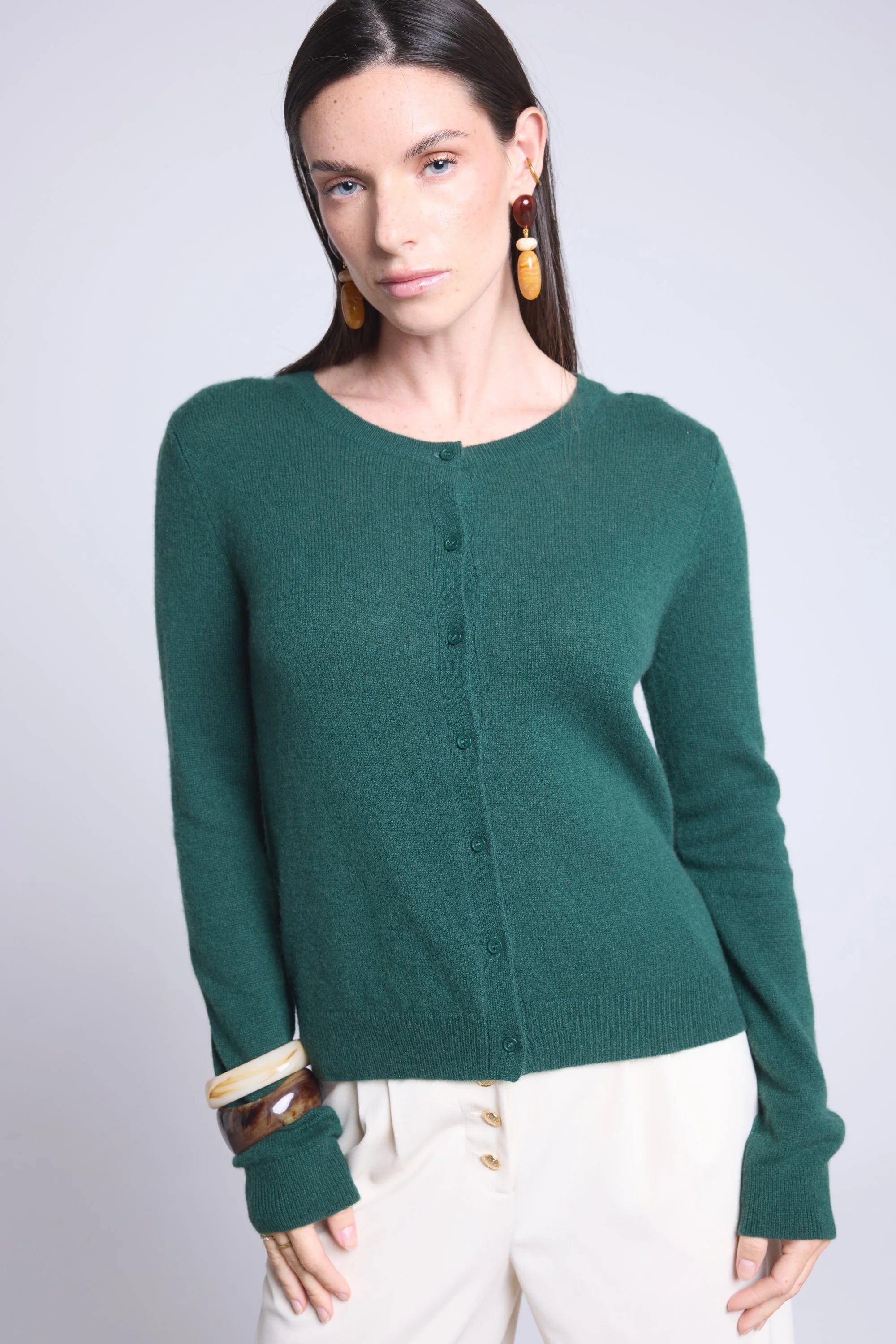 Cárdigan de cuello redondo Neva - Verde botella - Mujer