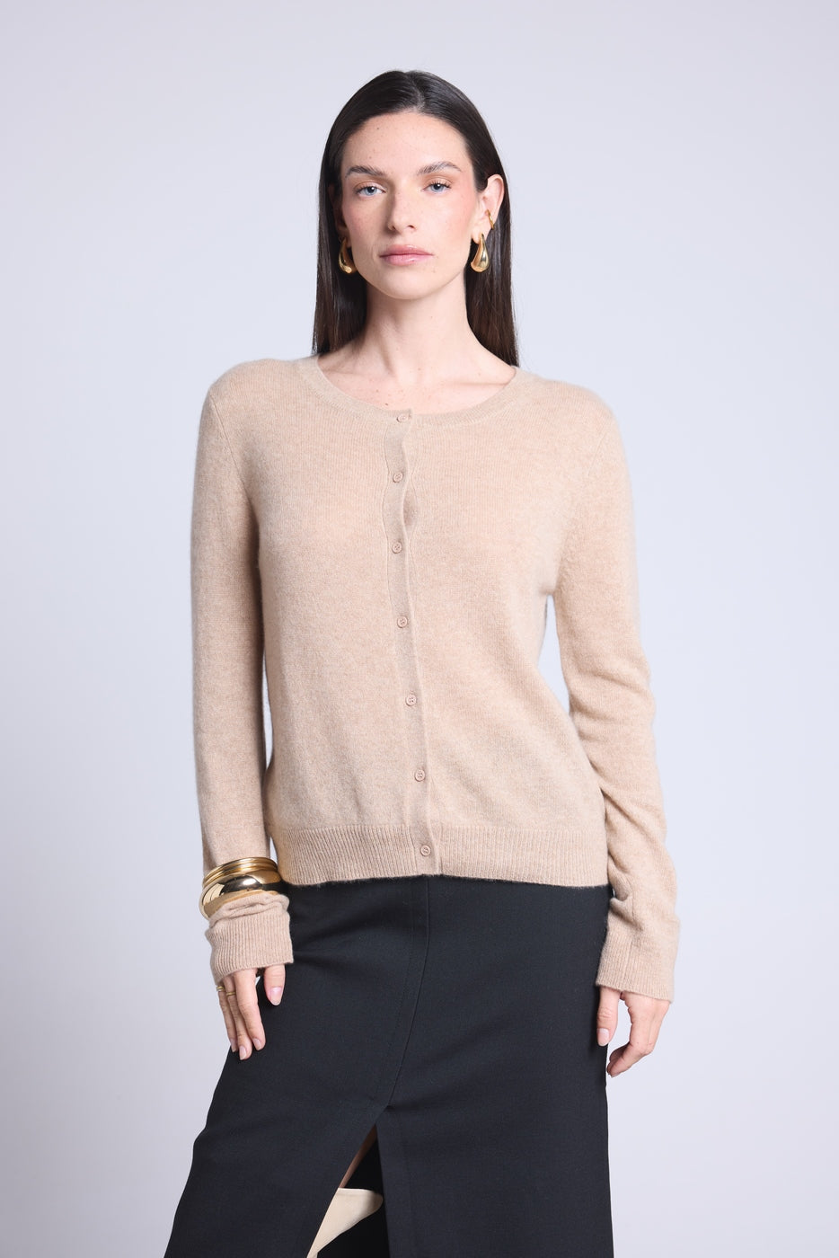 Cárdigan de cuello redondo Neva - Beige crema - Mujer