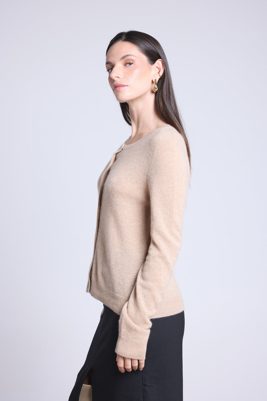 Cárdigan de cuello redondo Neva - Beige crema - Mujer