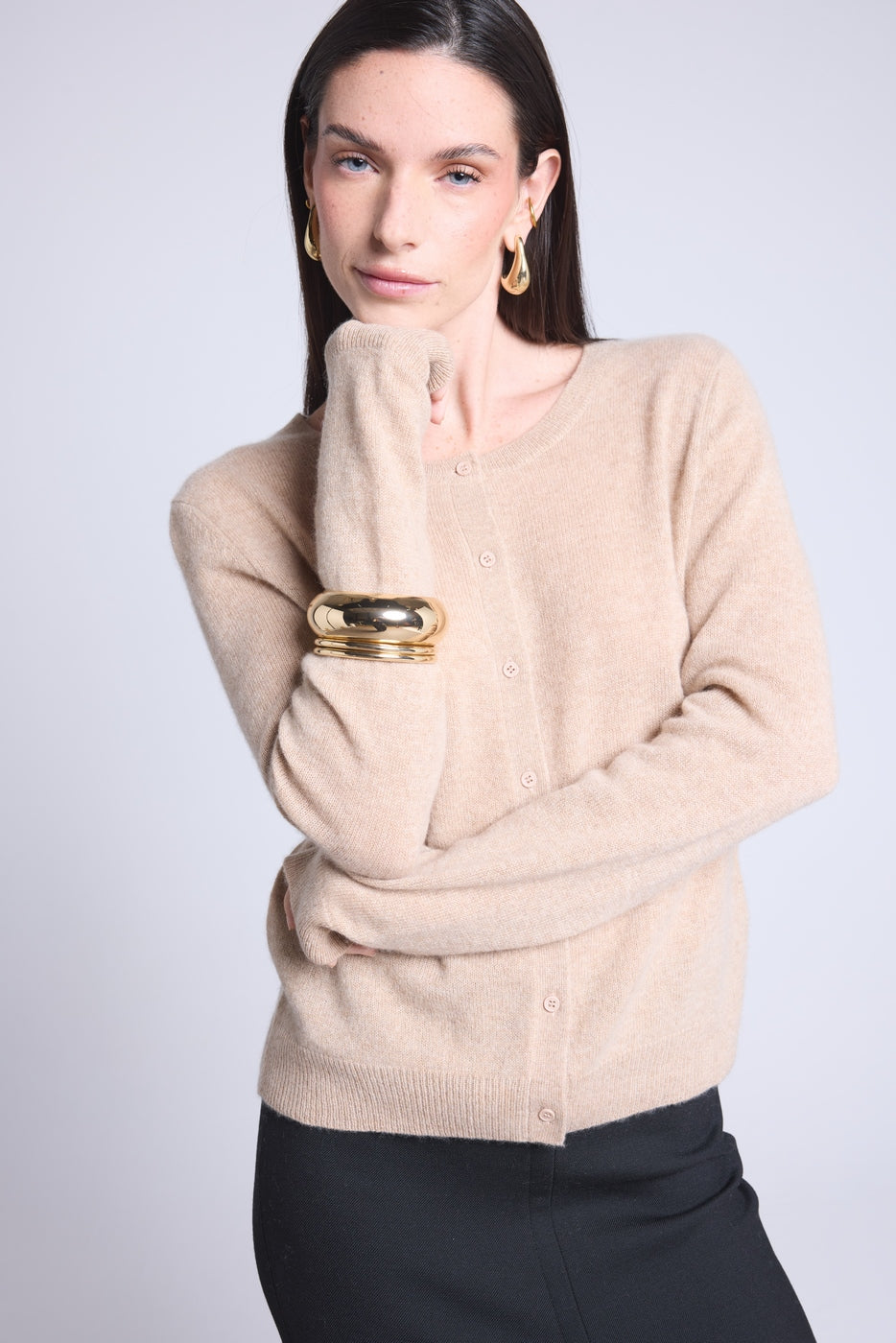 Cárdigan de cuello redondo Neva - Beige crema - Mujer