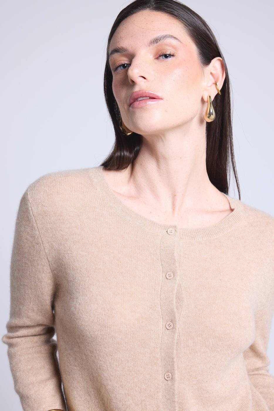 Cárdigan de cuello redondo Neva - Beige crema - Mujer