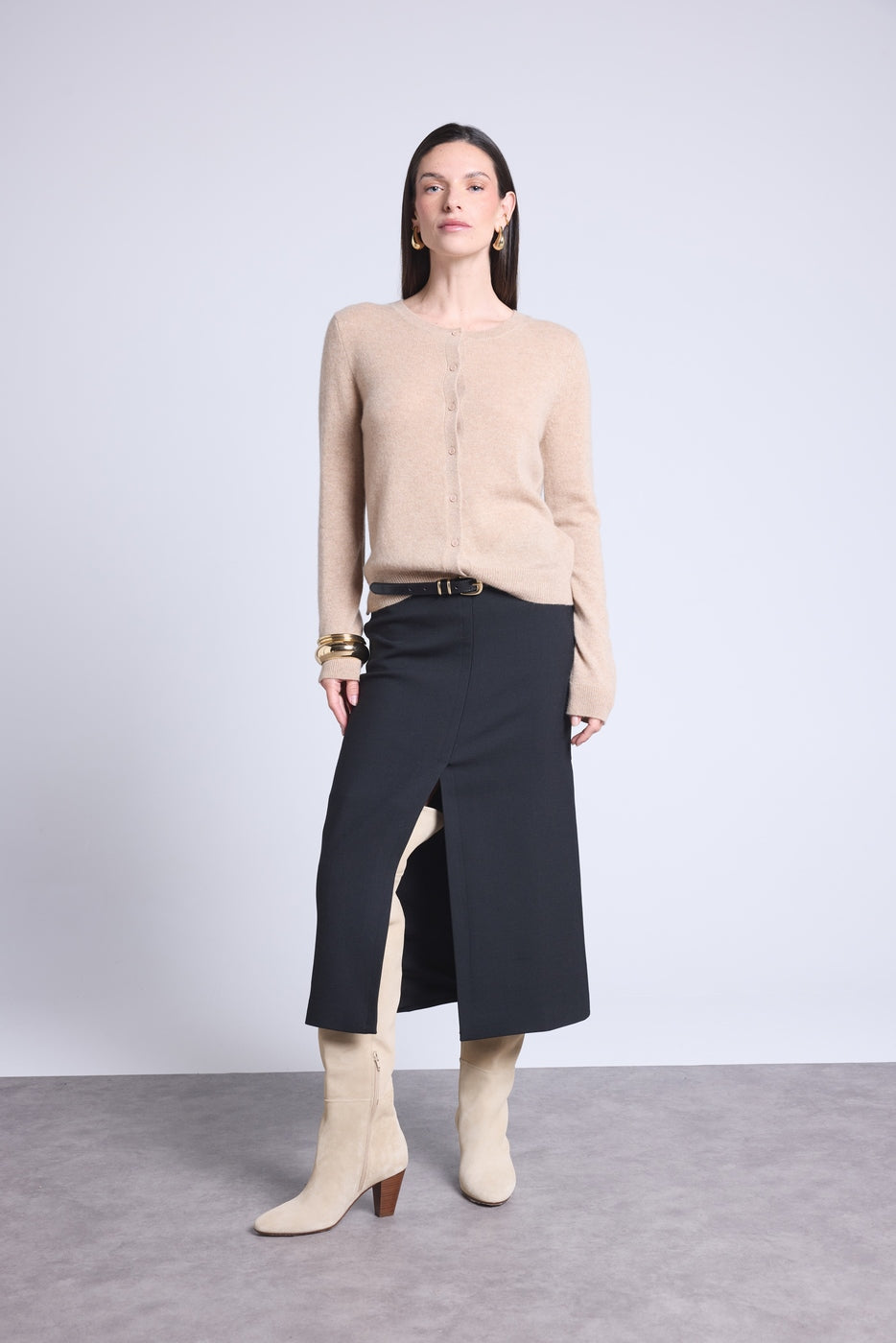 Cárdigan de cuello redondo Neva - Beige crema - Mujer