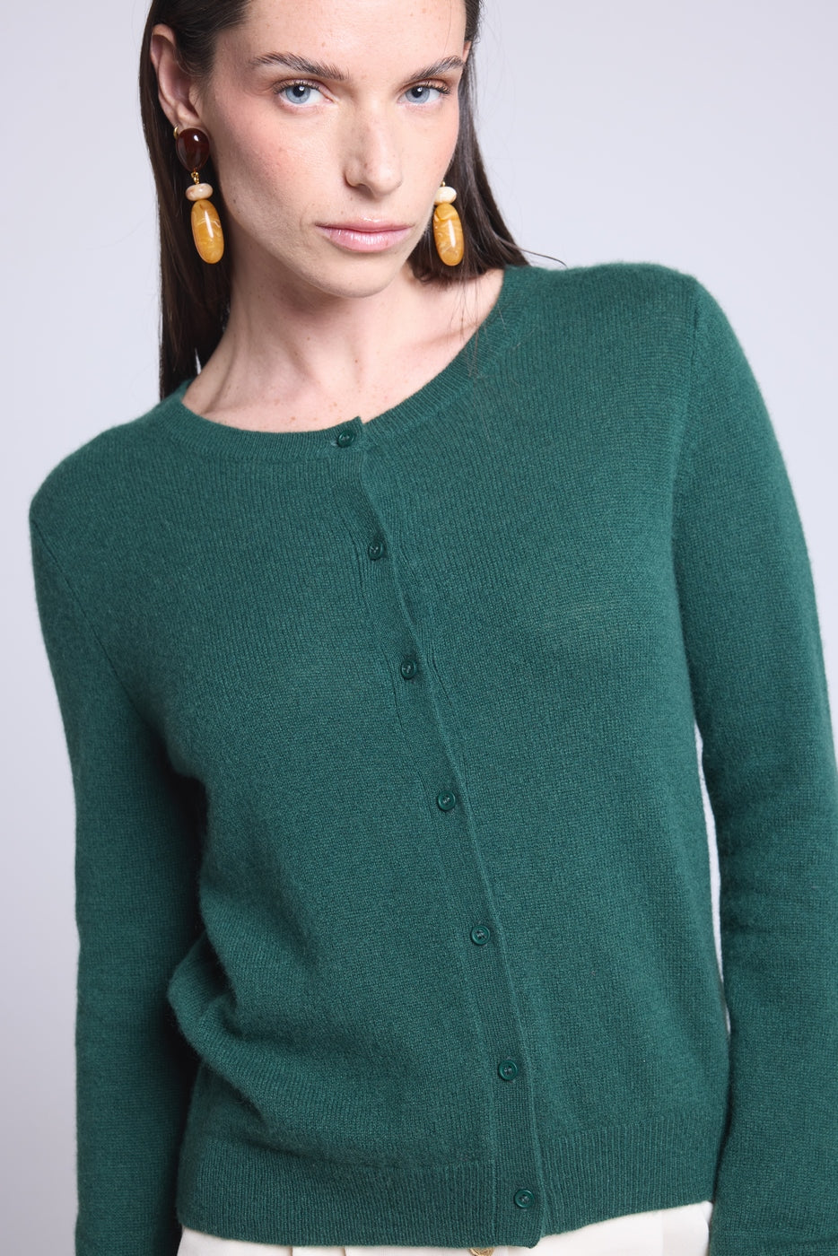 Cárdigan de cuello redondo Neva - Verde botella - Mujer