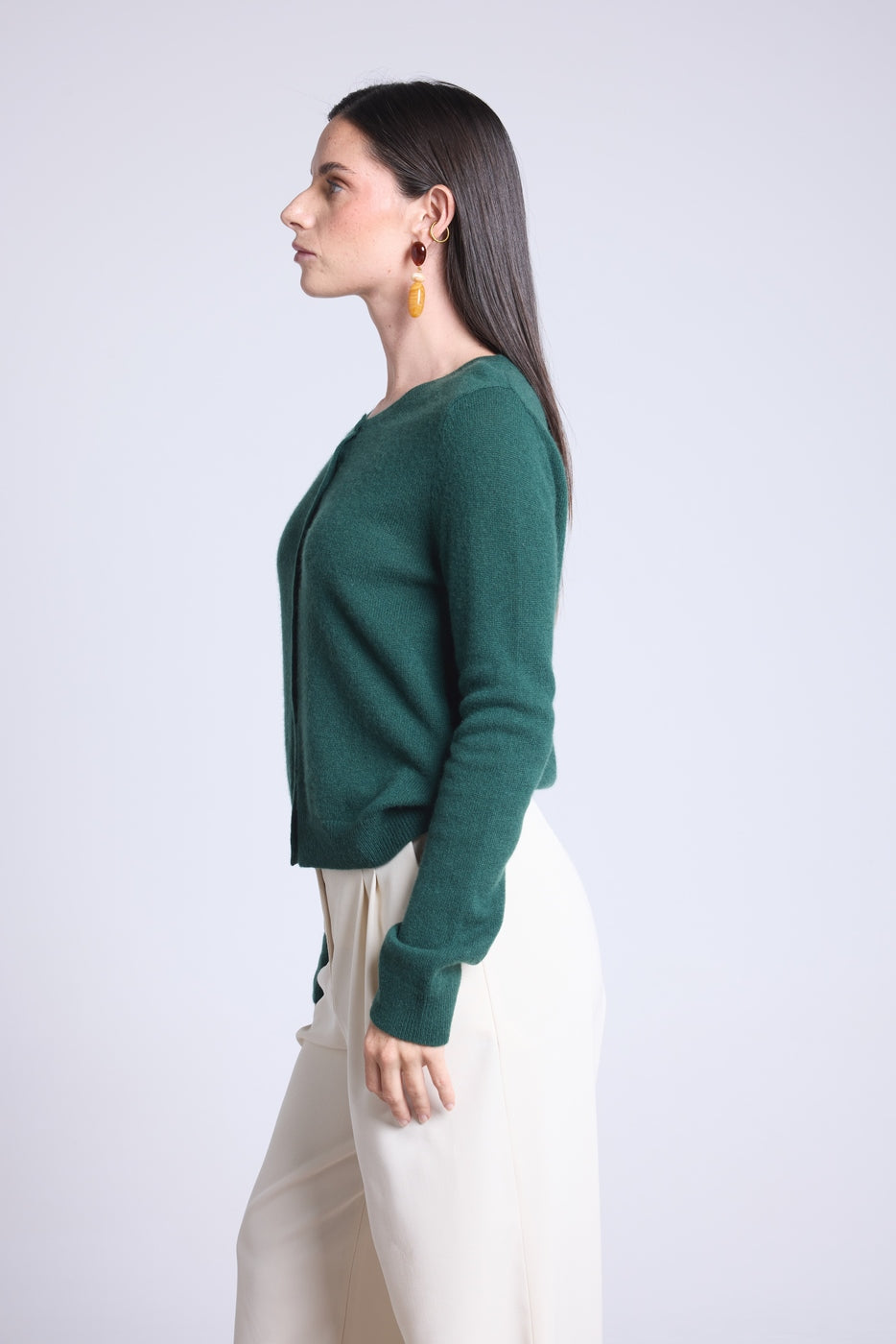 Cárdigan de cuello redondo Neva - Verde botella - Mujer
