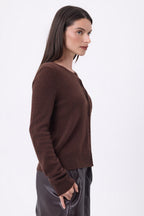 Neva Crew Neck Cardigan - Chocolate Brown - Women