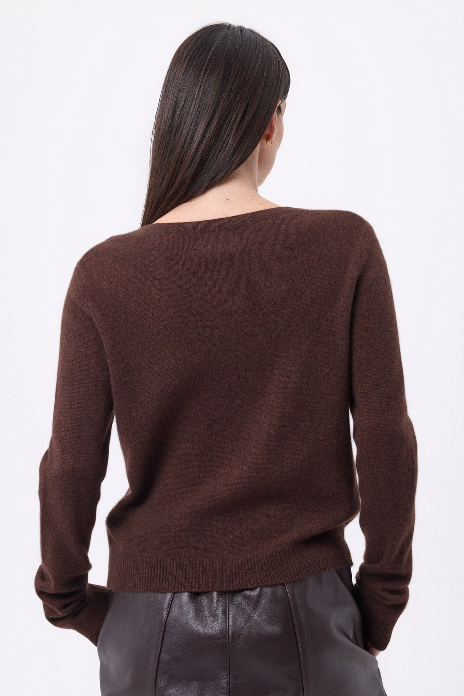 Neva Crew Neck Cardigan - Chocolate Brown - Women